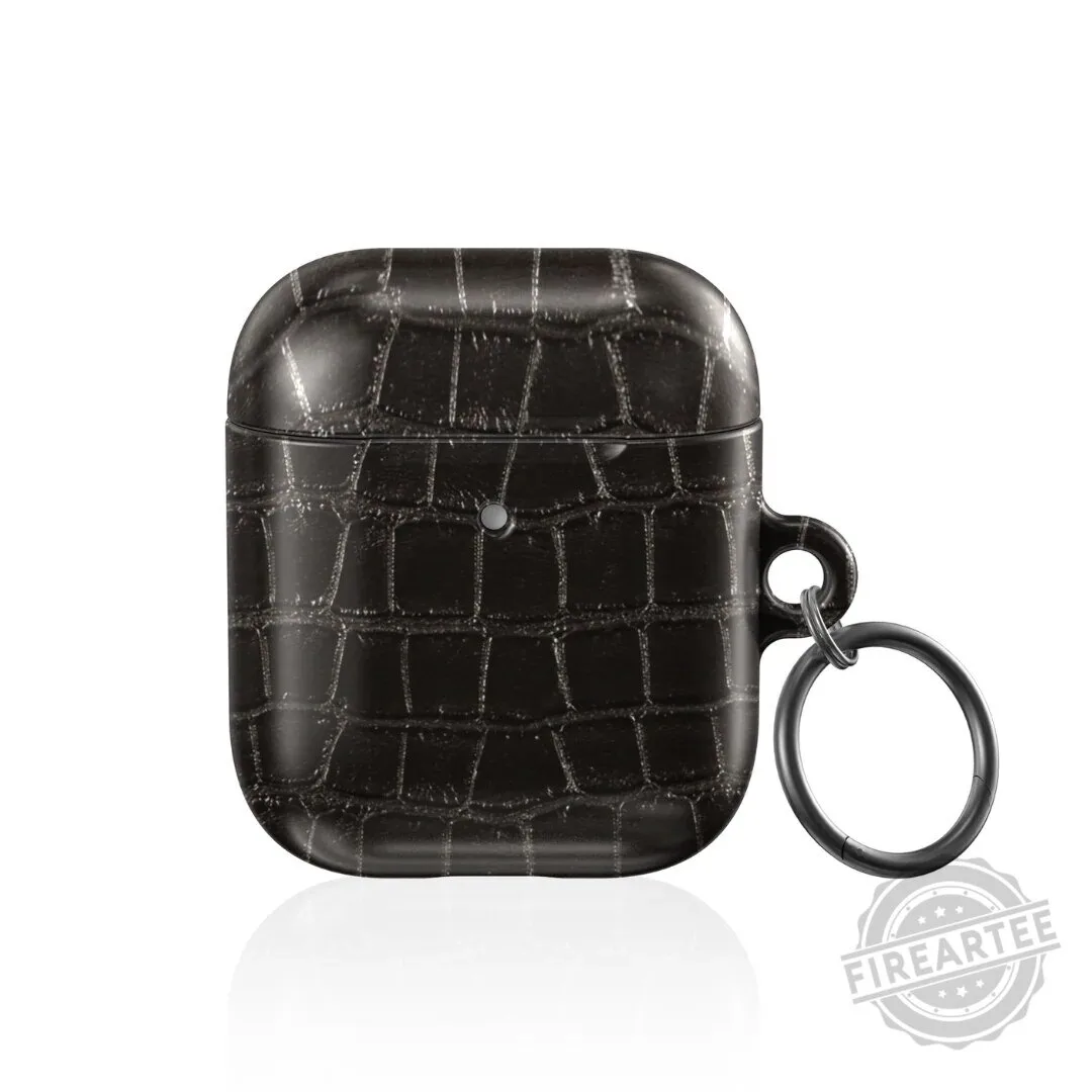 Onyx Crocodile Pattern AirPods Case with Keychain Ring