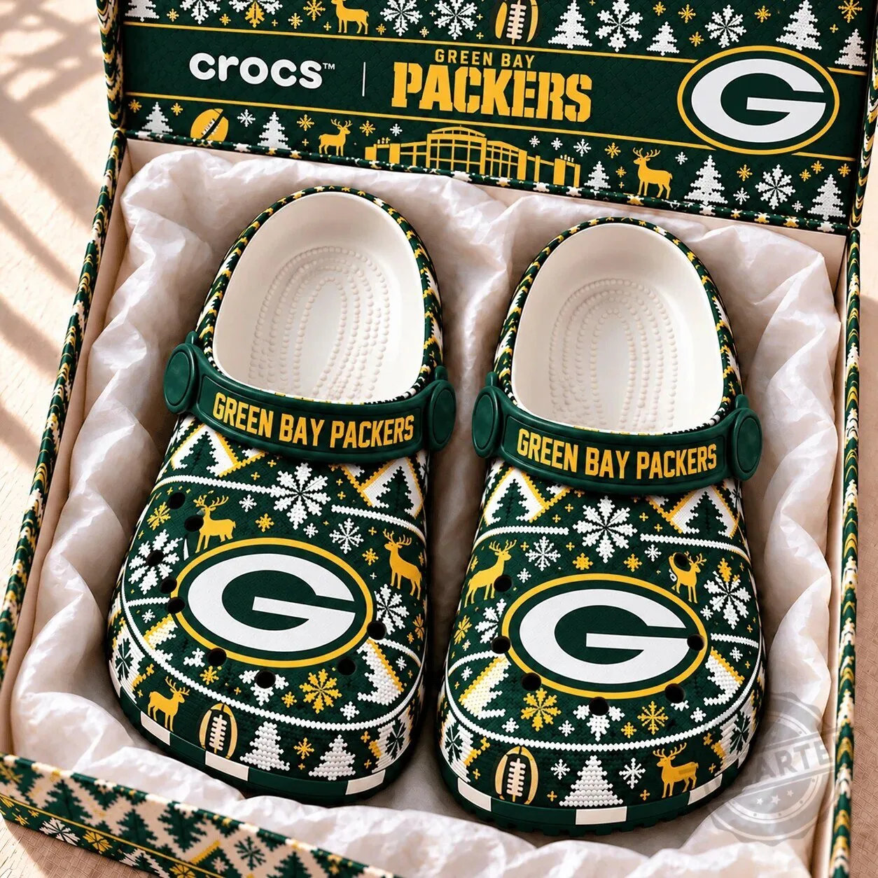 Green Bay Packers Christmas Holiday Ugly Sweater Pattern Crocs Shoes